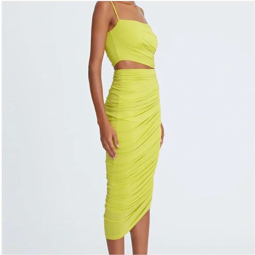 NEW $525 Halston Green Draped Cutout Midi Dress